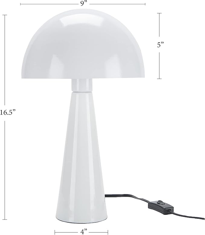 Nourison Home 16" White Metal Mushroom Table Lamp, Modern, Retro, Desk Light for Bedroom, Dining, Office, Entryway