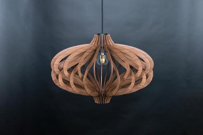 Wood Pendant Light – Scandinavian Geometric Wooden Ceiling Light, Modern Chandelier for Kitchen Island & Dining Room, Adjustable Hanging Lamp, Natural Finish, E26 Base
