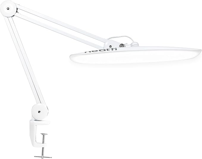 Neatfi XL LED Desk Lamp with Clamp, 2200 Lumens, 24W, 20-Inch Wide Head, Dimmable 4 Brightness Levels, Task Light for Home Office, Crafts, Workbench (Non-CCT, White)