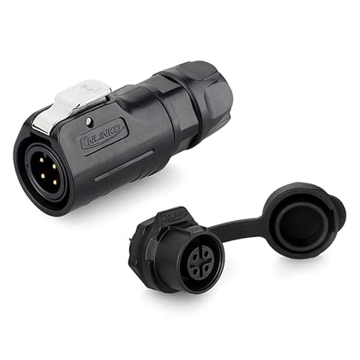 CNLINKO LP-12 IP68 Industrial Waterproof Connector Quick Plug Circular Connector PBT Plastic Shell Aviation Connector M12 2-8 Pin Thread Socket (4 Pin)