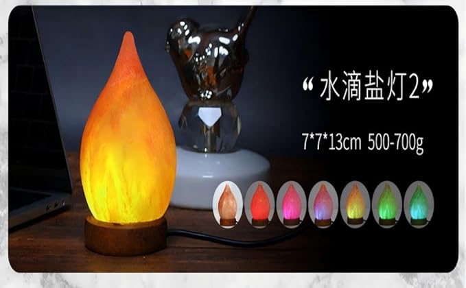 Himalayan Salt Lamp with USB Power, Natural Shape, Color-Changing LED and Warm White Light, Wooden Base Night Light (H, Monochrome)