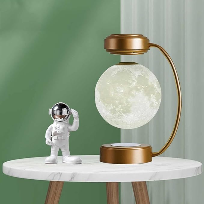 Levitating Moon Lamp Floating LED Night Lights with Luxury Iron Bracket 3D Printed Moon Light, 3 Colors Modes for Home Office Room Decor,Gold
