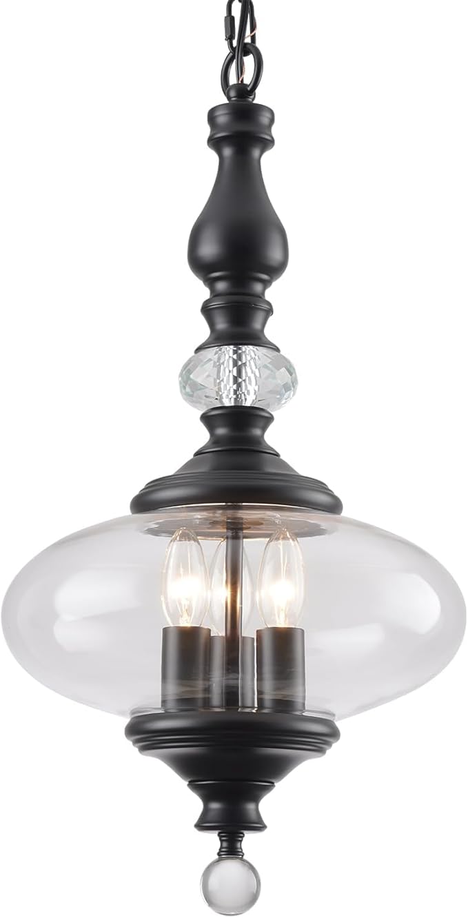 Modern Kitchen Island Pendant Light Matte Black Glass Pendant Light for Kitchens, Dining Rooms Stairs W 11.8 in. H 23.6 in.