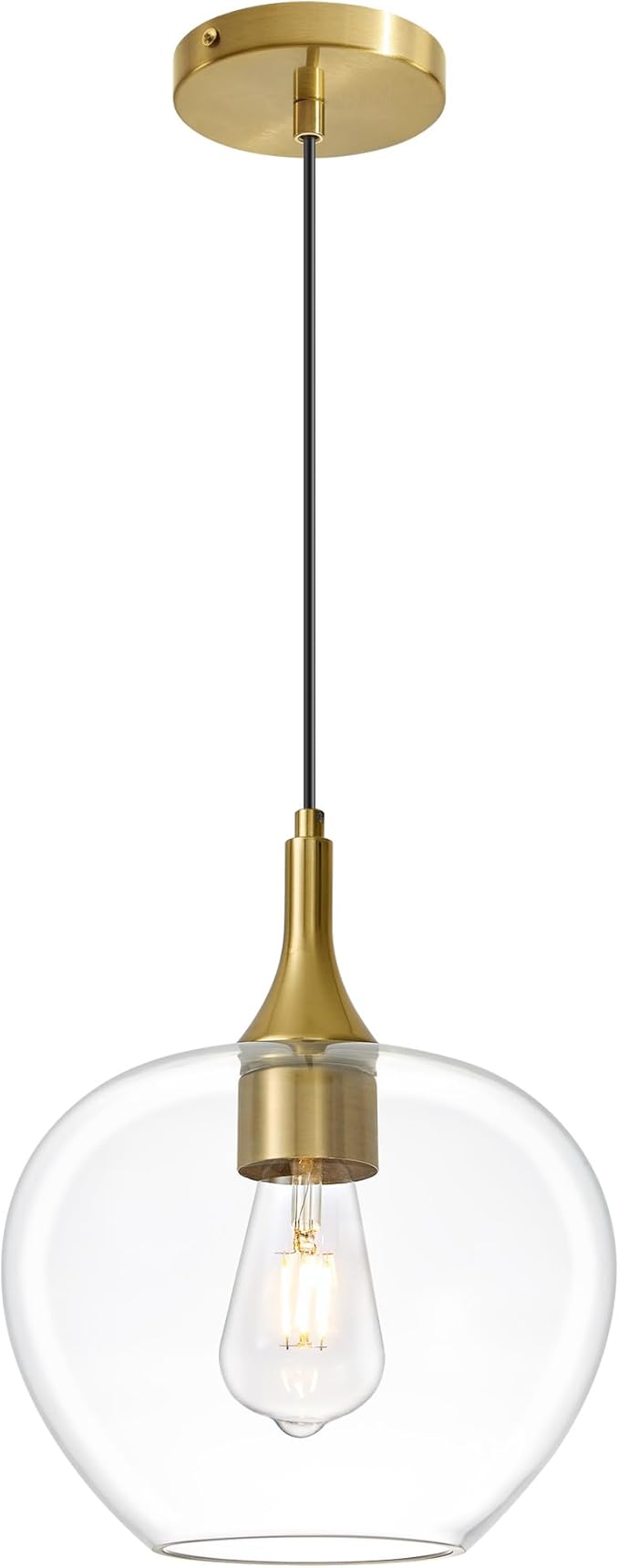 Glass Pendant Lights Kitchen Island, Brass Gold Pendant Lighting Fixtures, Modern Hanging Ceiling Light with 9.45'' Clear Glass Shade for Farmhouse Dining Room Bedroom Hallway(1 Pack)