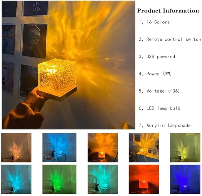 Ocean Wave Projector Light，Aurora Glow Lamp Crystal Night Light Romantic Room Decor，Led Ripple Lamp Lights Party Bedroom Room Decor