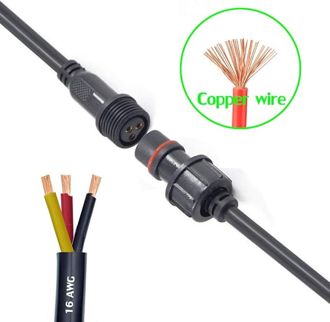 Waterproof Connector 3wire, 16AWG Male Female Plug LED Connector with 3Pin Waterproof Connectors IP68 20CM Extension Cable for Indoor/Outdoor LED Strip Lights.(5Pairs)