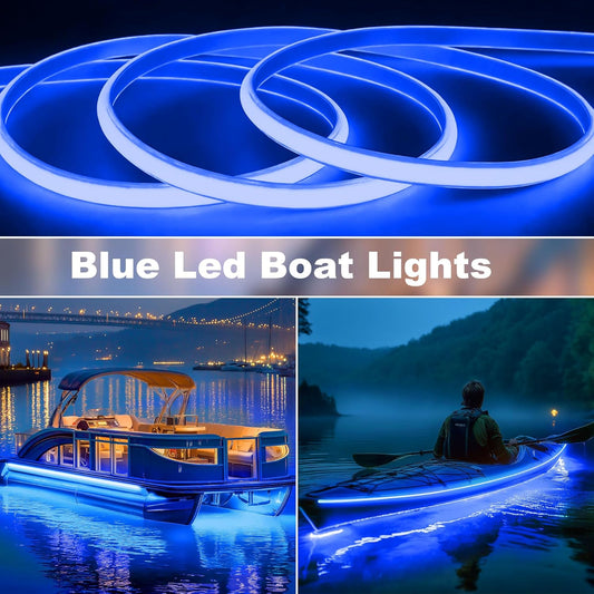 SHUNLEE Boat Led Light Strip Blue 40FT, IP67 COB Waterproof Marine Pontoon Led Lights, Boat Interior Lights for Night Fishing, Kayak, RV, Jon, Bass (40FT-Blue)