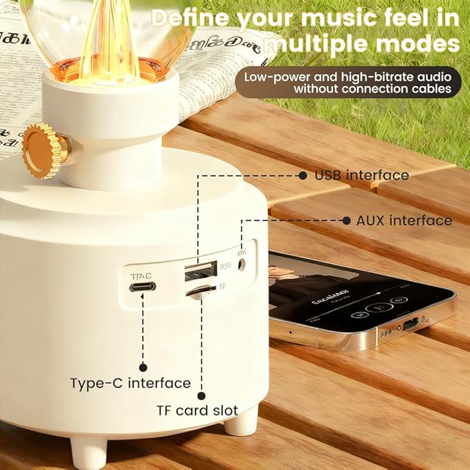 Vintage Kerosene Table Lamp, Waterproof Vintage Bluetooth Speaker with Light, AUX/TF Card/USB, White Gas Lantern for Camping Party Holiday Home Decor Gift