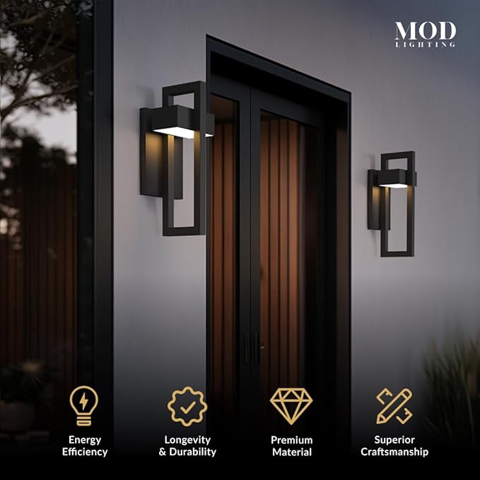 𝗠𝗢𝗗 𝗟𝗜𝗚𝗛𝗧𝗜𝗡𝗚 Terri | Modern Outdoor Wall Lights LED 10W, Exterior Wall Sconce Lights, Stainless Steel Outdoor Light Fixture, Waterproof IP65, 1 Pack (Black | Warm White 3000K | Large 17")