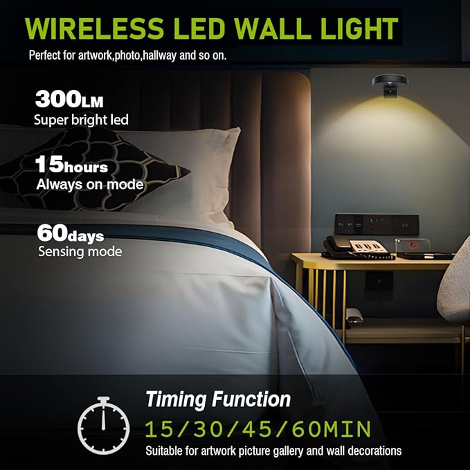 3Pack LED Picture Lights for Wall Rechargeable Battery Picture Frame Light with Remote Wireless Magnetic Art Display Light Dimmable&Timer Wall Sconce for Painting Poster Artwork Home Lighting Decor