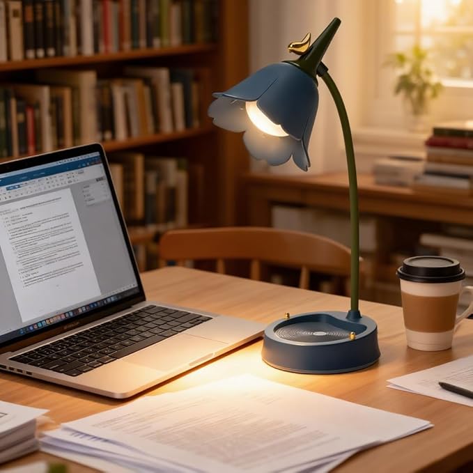 LED Desk Lamp Cordless Table Light Adjustable Gooseneck Dimmable Touch Rechargeable Battery Eye-Caring Night Light for Kids, Mini Cute Lamp for College Dorm Bedroom Reading (Blue)