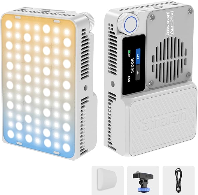 Amaran Ace 25x Pocket Bi-Color LED Light: Boost Mode Up to 32W, Bi-Color Mini Video Light (2,700-6,500K), 1,636 Lux@1m, 4,500mAh Battery with PD Fast Charging for Mobile Creators (White)
