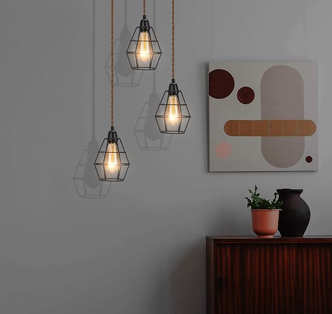 Industrial 15ft Pendant Light Cord -Plug in Hanging Light Fixture, 15FT Farmhouse Pendant Lamp Lights Cord with Switch Cord for Kitchen Island Bedroom Living Room