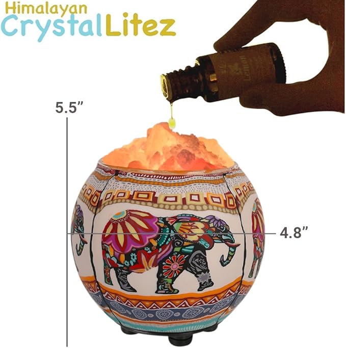 Himalayan CrystalLitez Himalayan Salt Lamp with UL Listed Dimmer Cord, Original Salt Crystals in A Handcrafted Artisan Bowl, Aromatherapy Salt Lamp (Ethnic Elephant)