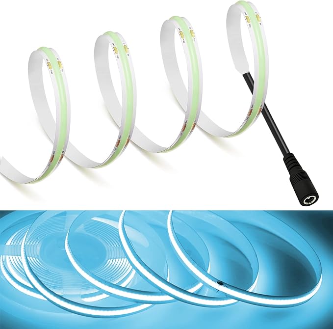 MDee】COB LED Strip Lights Iceblue 14.76ft/4.5m DC Powered DC12V Flexible LED Tape Lights with DC Connector CRI 90+ 800LM/m 320LEDs/m for Indoor and Outdoor Décor（Iceblue14.76ft/4.5m）