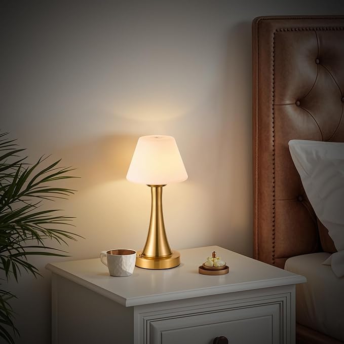 Waterproof Rechargeable Table Lamp for Shower & Outdoor, Cordless Touch Dimmable Nightstand Lamp with 3 Light Colors, Portable LED Light for Bedroom, Patio, Camping & Bar (Copper)