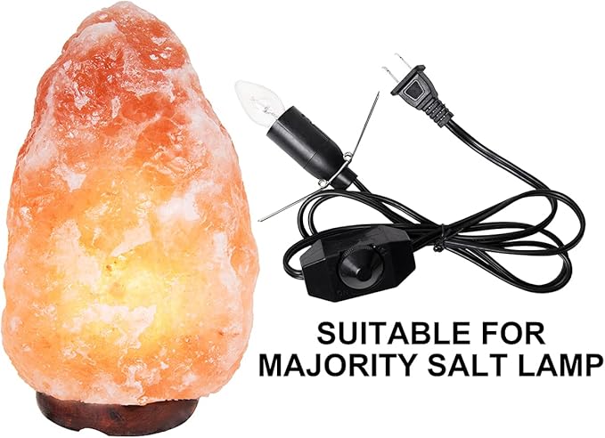 Salt Lamp Cord Replacement 1 Pack with Dimmer Switch 5 feet Lamp Cord and 6-Pack Halogen Salt Lamp Bulbs(15 Watts)