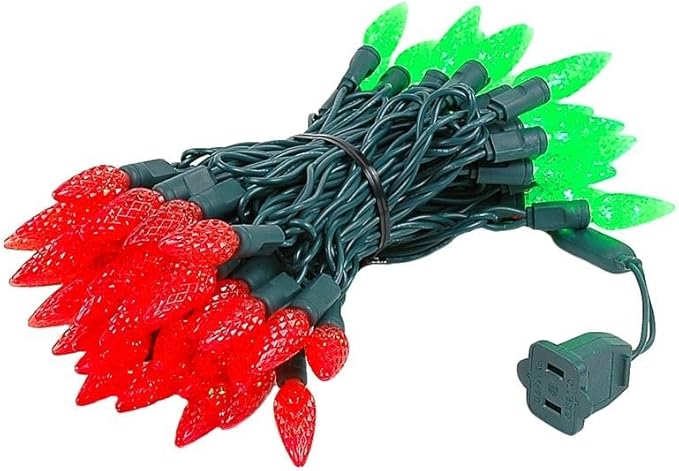 Novelty Lights 24FT 70 LED C6 LED Christmas Light String, Outdoor Christmas Tree Permanent Commercial Grade Decoration (Red/Green)