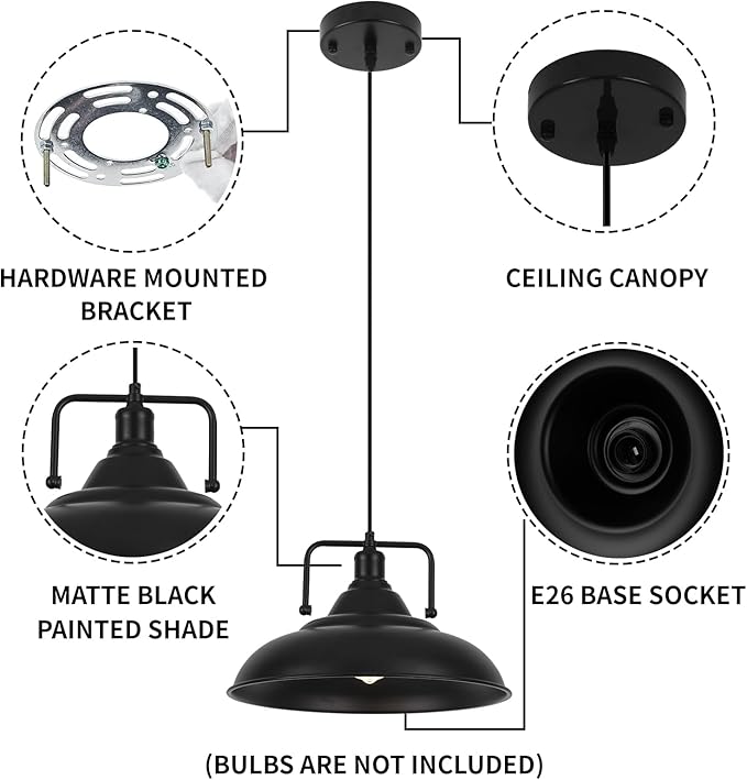Black Pendant Light, Large Pendant Light 15.7" 3 Packs, Modern Farmhouse Pendant Lights, Kitchen Pendant Lights, Pendant Lighting Kitchen Island for Kitchen, Living Room