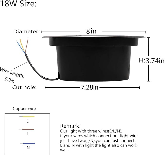 18W Outdoor Ground Lights,Diameter 8 inches,Waterproof IP67 Landscape Light,Warm White 3000K,High Voltage 110V 120V Pathway Lighting for Well,Walkway,Sidewalk,Garden,Yard,Deck,Pack of 4