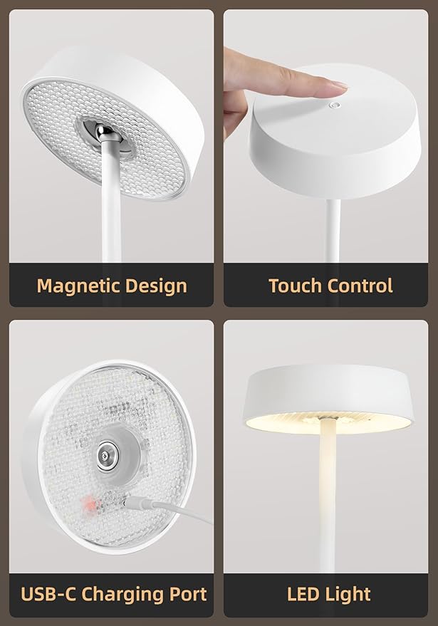 Cordless Lamp, Outdoor Waterproof, Dimmable Touch Control 3 Color Temperature, Battery Operated Portable, RGB, LED Memory Function, Rechargeable Table Lmap, Patio Dinning Restaurant Kitchen 1P White