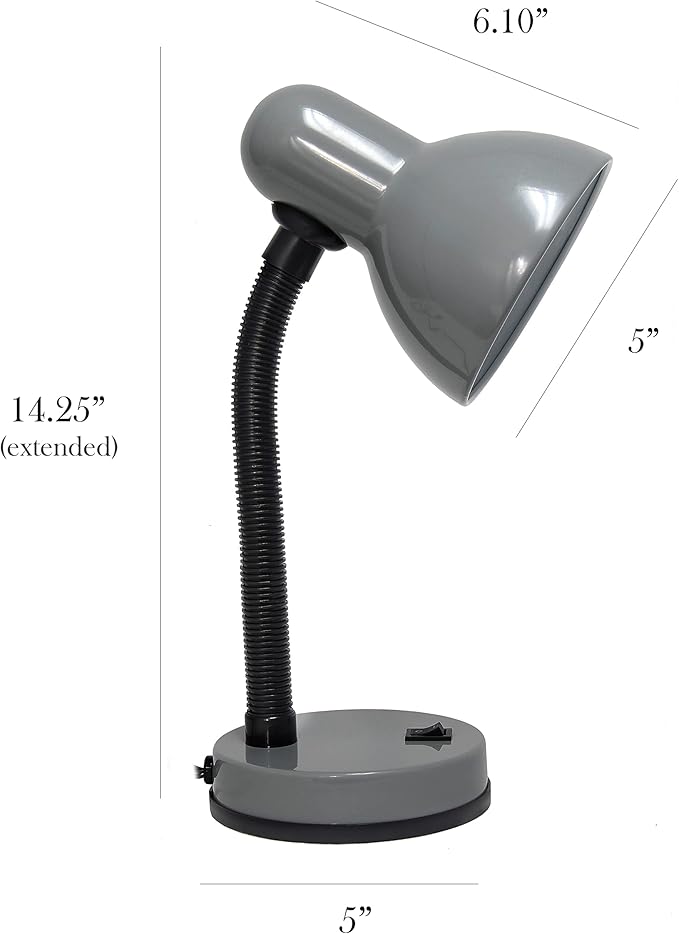Simple Designs LD1003-GRY-12PK Basic Metal Desk Lamp 12 Pack Set with Flexible Hose Neck for Office, Bedroom, College Dorm, Bookshelf, Gray, 12 Pack