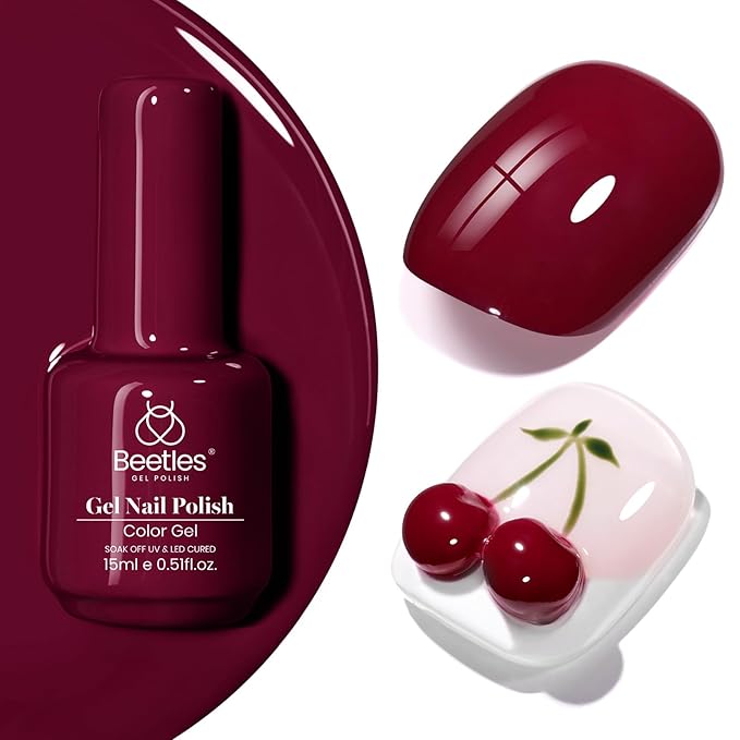 Beetles Burgundy Red Gel Polish - 15ML/0.51Fl Oz, Burgundy Dark Red Gel Nail Polish, Soak Off UV LED Lamp Wine Color Nails Art, Long-Lasting Manicure Salon DIY Home Gifts for Woman