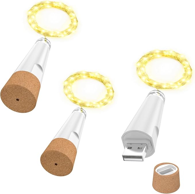 OUSMIN String Lights, USB Rechargeable Wine Bottle Lights with Cork, 2025 Version USB Fairy Light for Party Christmas