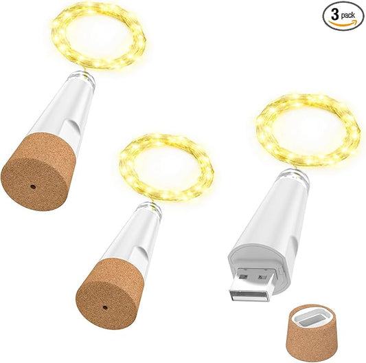 OUSMIN String Lights, USB Rechargeable Wine Bottle Lights with Cork, 2025 Version USB Fairy Light for Party Christmas