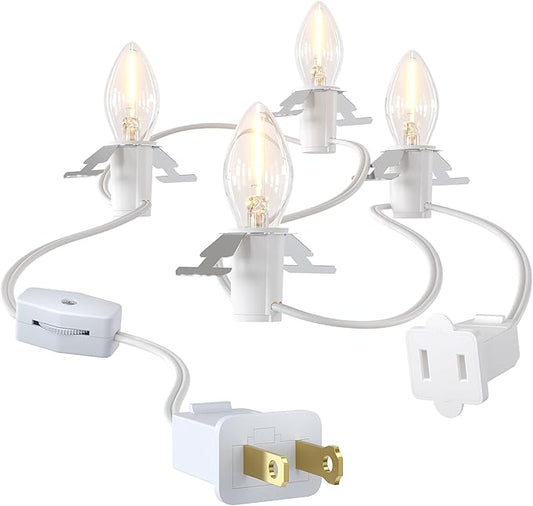 SURAIELEC Accessory Cord With 4 LED Bulbs, 10.5ft Christmas Village Lights, On/Off Switch, Connectable House Light Replacement, C7 Cord for Halloween Decorations, UL Listed