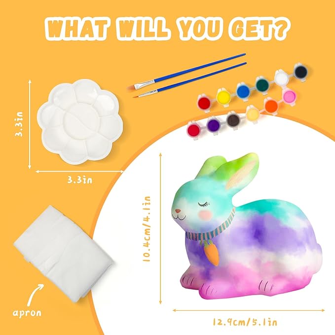 Paint Your Own Bunny Lamp Kit, Arts and Crafts for Kids Ages 8-12, Art Supplies Painting kit for Kids 6-12, Bunny Crafts Night Light, Birthday Easter Party Holiday Gift for Girls Boys Ages 3 4 5 6 7+