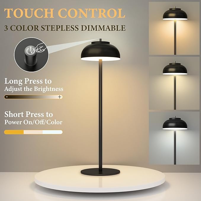 2 Pack Led Cordless Table Lamps Rechargeable,Table Lights Battery Operated-IP65 Waterproof-for Outdoor Patio/Restaurants/Home/Dinner/Table Lighting-Touch Control & Dimmable