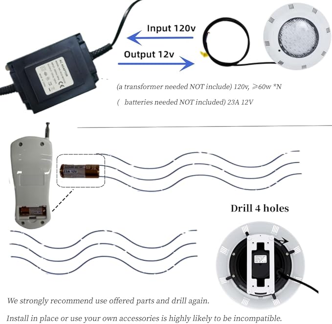 11.6Inch Pool Lights for Inground Pool, AC12V 45w Color Changing LED Inground Pool Light with Remote, Underwater Swimming Pool Lights w/ 4.9Feet Cord, NO Transformer, Fit for Pool Wall