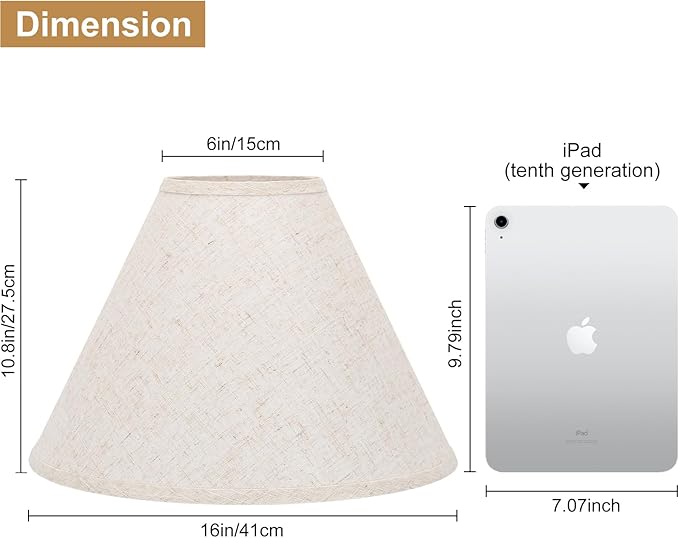 Empire Lamp Shades Set of 2, 6" Top x 16" Bottom x 10.8" High, Large Beige Lamp Shades for Table Lamps Floor Lamps, Natural Linen Lampshades Replacement, Spider, Harp Holders Included, Easy Assembly