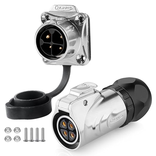 CNLINKO LP20 Reverse Mount 4-Pin Waterproof Circular Electrical Connector, IP68 Female Plug Male Socket for Automotive Machinery and Outdoor Use Quick Connect Aviation Connector (Metal Plug)