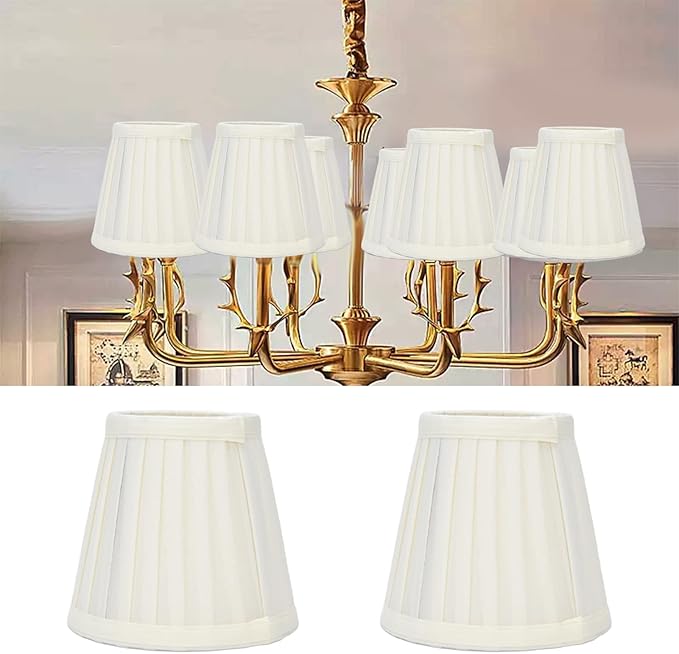 Small Lamp Shades Set of 2, 3.6x5.6x5.1 Inches Pleated Fabric Sconce Lampshades Modern Clip On Chandelier Shades Cover for E14 Bulb, Table Lamps, Floor Lamps (Cream)