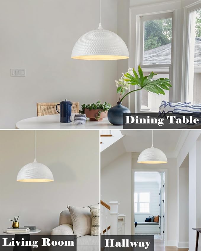 White Dome Pendant Light 1 Pack, 16 inch Large Industrial Pendant Light, Farmhouse Kitchen Pendant Lighting, White Pendant Lights for Kitchen Island, Dining Room Living Room