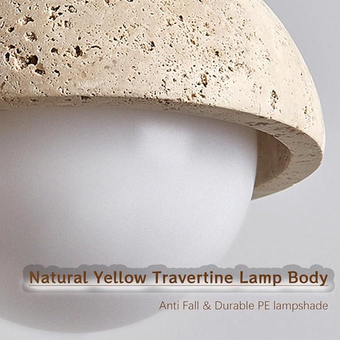 Spherical Wabi Sabi Pendant Light Natural Stone Retro Japanese Style Vintage Mini Wood Nordic Hanging Light Yellow Travertine Pendant Light Fixture for Kitchen Island Bedroom Hallway Bedside (3PCS)