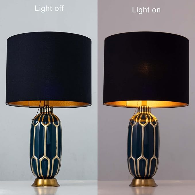 Wellmet Blackgold Set of 2 Drum Lampshades, Easy Assembly Required 16" Top x 16" Bottom x 12" High Replacement Lamp Shades, Fabric Lampshades for Table Lamps Floor Lamps, Metal Spider Fitter