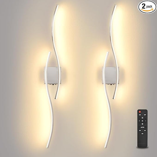 Battery Powered Wall Sconces Set of 2, Chrome 39" LED Dimmable Wall Sconce with Remote Control/Timer/Memory, USB Rechargeable Wall Lights for Living Room, Bedroom, Hallway Wireless scones Lighting