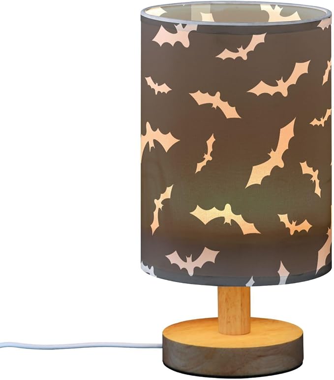 Bedside Table Lamp Bat Halloween Black Nightstand Lamp with Wood Desk Lamps for Bedroom Living Room Nursery Office Home Decor