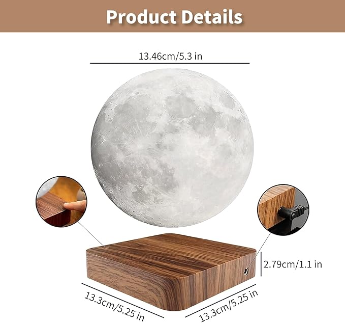 Levitating Moon Lamp, Magnetic Balance Floating Moon Night Light with 16 Color Remote & Touch Control, LED 3D Levitating Decor Unique Lamps for Kids,Office, Living Room (Dark Brown)