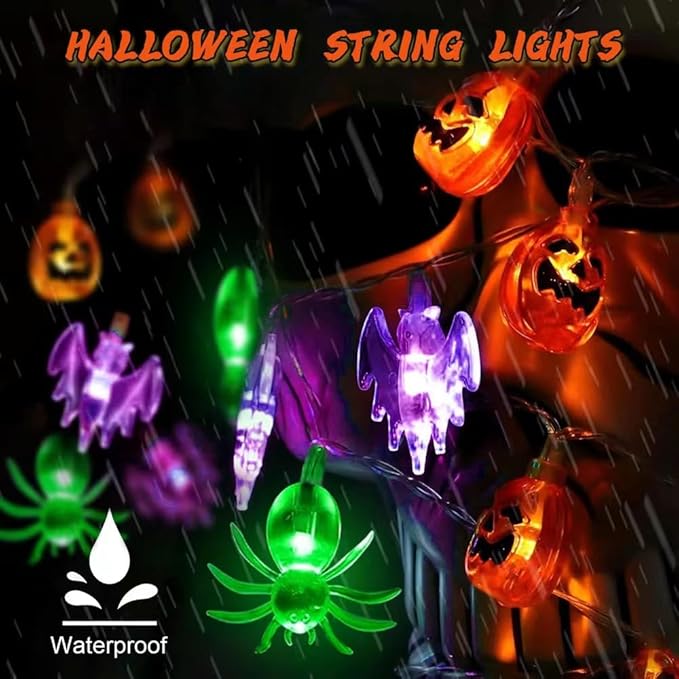 Halloween String Lights Battery Operated, Bat Ghost Spider Pumpkin Lights, Indoor Decorations for Cute Party Decor（3 Elements）