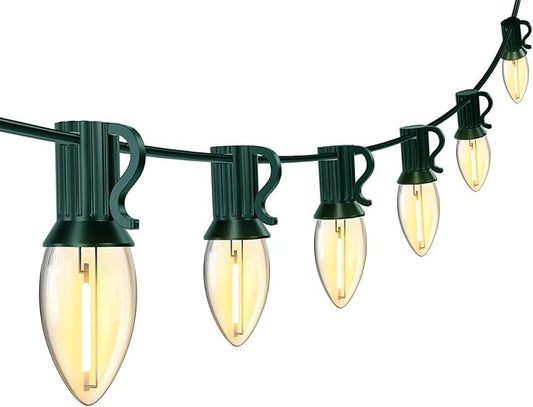 10FT C7 Christmas Lights, Warm White LED Indoor Outdoor String Lights for Halloween, Xmas Tree, Window, Door, Party Decor, Plug in with Green Wire