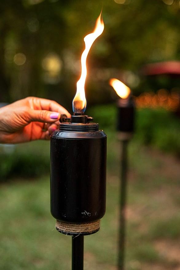 TIKI Adjustable Flame Resin Torch – Black Decorative Outdoor Lighting for Backyard, Lawn, Patio & Garden | 65" | Weather-Resistant | Includes Long-Lasting Wick & Snuffer