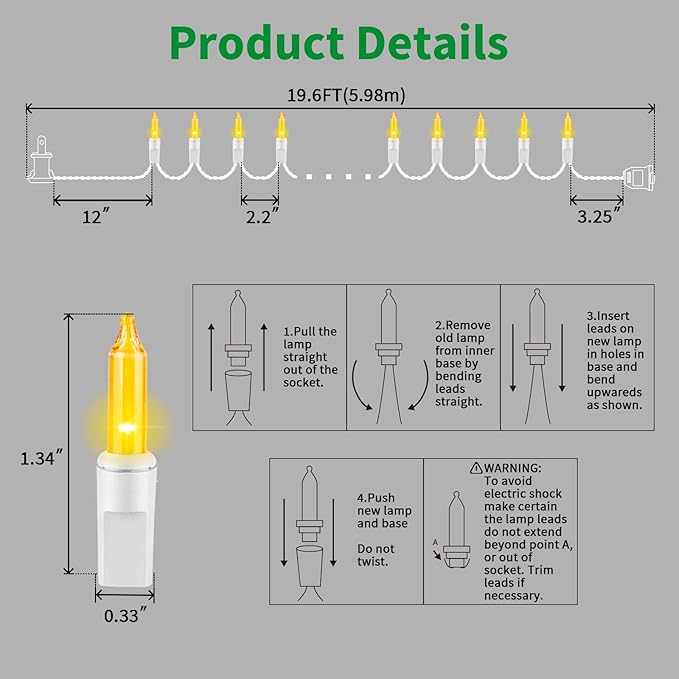 LAMPHOME Yellow Easter Lights 100 Count 19.6 Feet Incandescent Bulb Mini Golden String Lights for Indoor Christmas Tree Garland Birthday Wedding Party Festival Decoration, White Wire