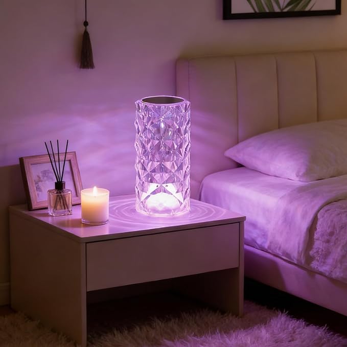 Can Switch 16 Colors Artificial Crystal Table Lamp, RGB Ambient Color-Changing Diamond Rose Design with Remote Control, USB Charging, Touch Sensor for Bedroom Decor, Desk Lighting (S/3.1*.31 * 6.7in)