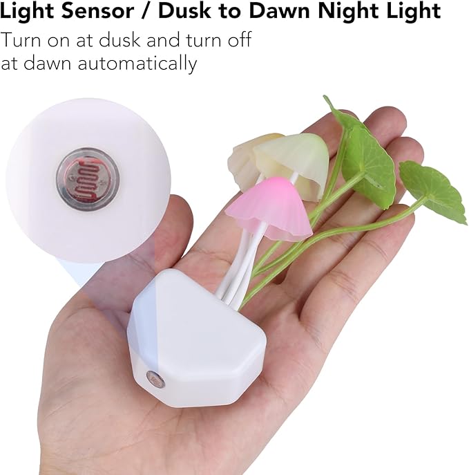 Sensor Led Night Light, Color Changing Plug-in LED Mushroom Dream Bed Lamp