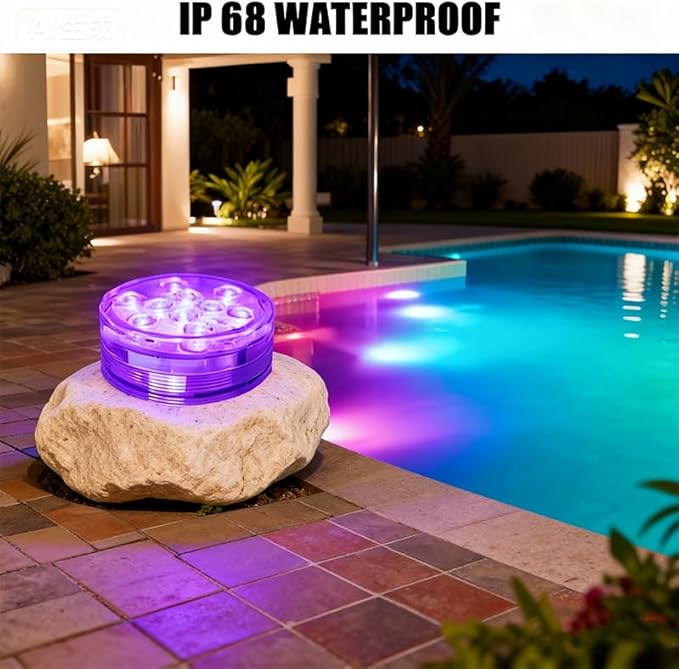 Submersible LED Lights with Remote Control Color Changing IP68 Waterproof Pool Lights for Aquarium, Pond, Hot Tub, Vase, Party & Holiday Decorations(4 Pack)