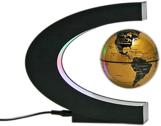 Floating Globe with LED Lights C Shape Magnetic Levitation Floating Globe World Map for Desk Decoration (Gold)